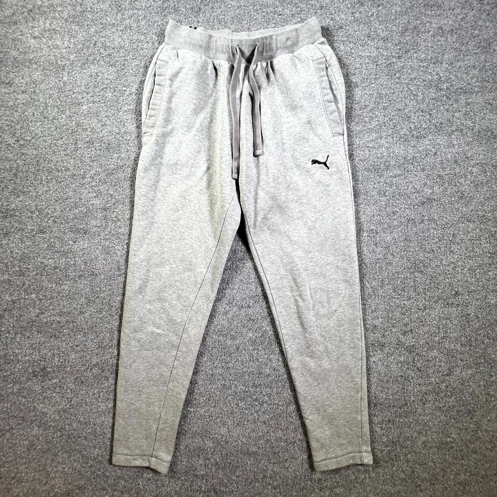 Puma Jogger Sweatpant Men's S Gray Polyester Tapered Fleece Lined Training Gym